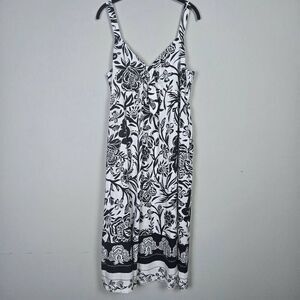 Knox Rose Womens Floral Babydoll Midi Dress Sz XL Black Sleeveless Summer Beachy
